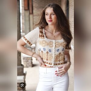 NWT Le Lis Collection Crochet Button Down Top